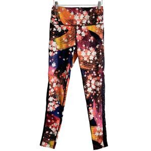 Free People Bold Floral Abstract Print Leggings - Orange, Pink, Blue, Black